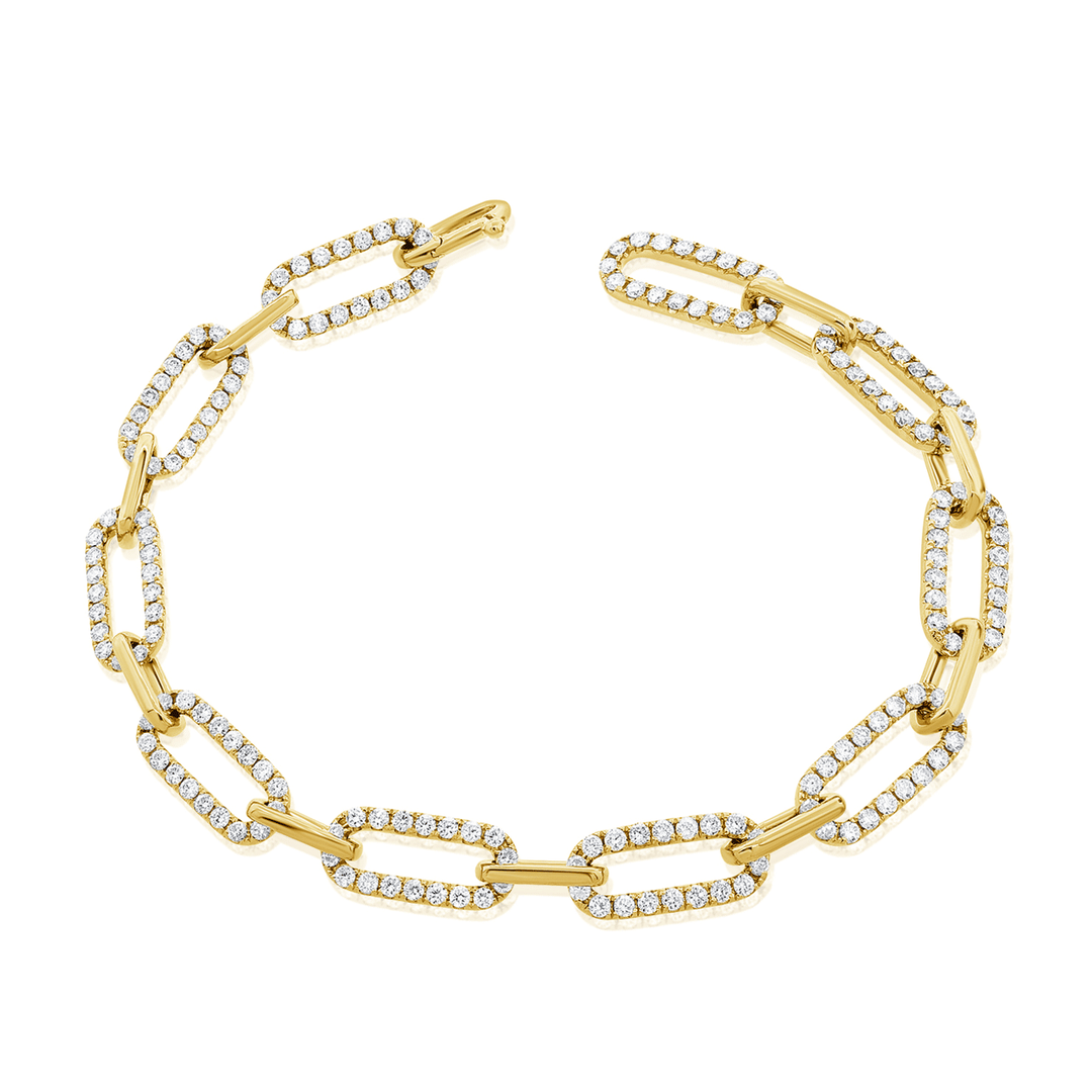 14k Yellow Gold and 2.53 Total Weight Diamond Alternating Link Bracelet