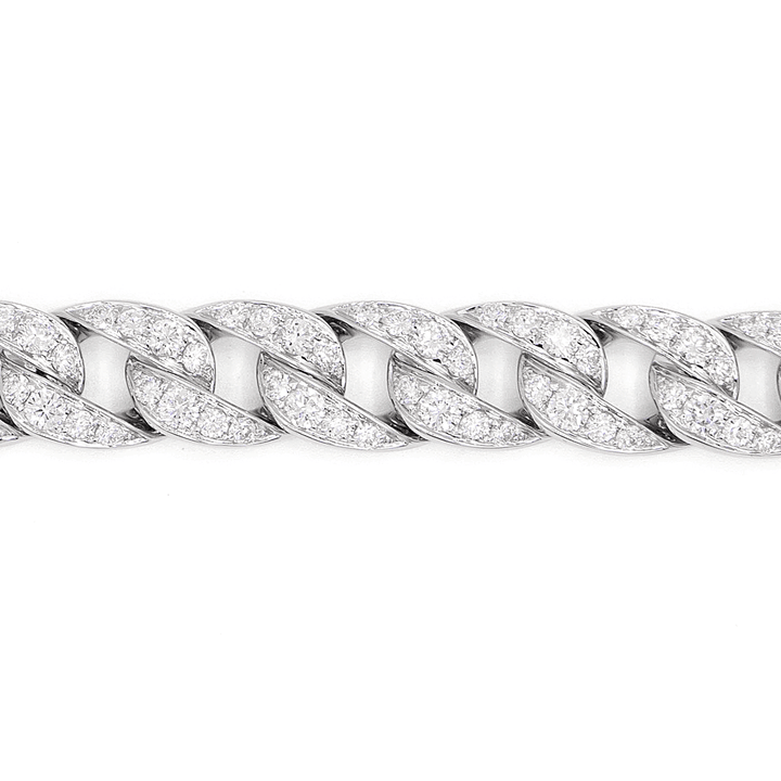 18k White Gold and 7.03 Total Weight Diamond Cuban Link Bracelet