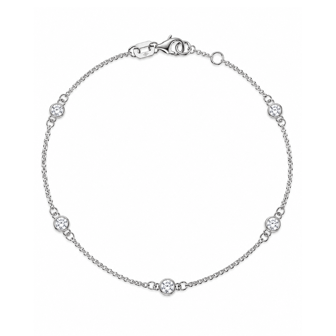 14K White Gold and 0.25 Total Weight Diamond Station Bracelet