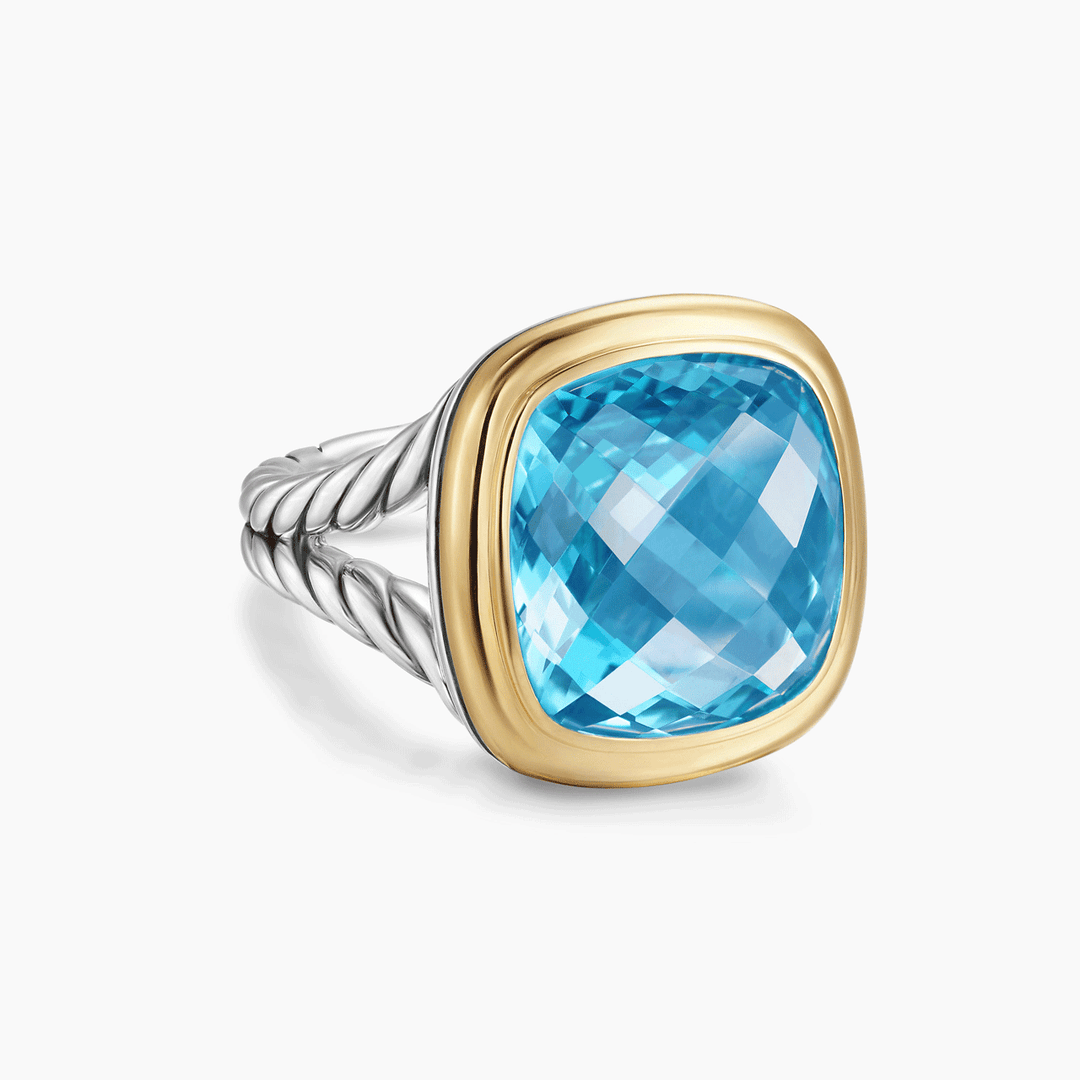 David Yurman Albion Ring Sterling Silver with 18K Yellow Gold and Blue Topaz, 15mm