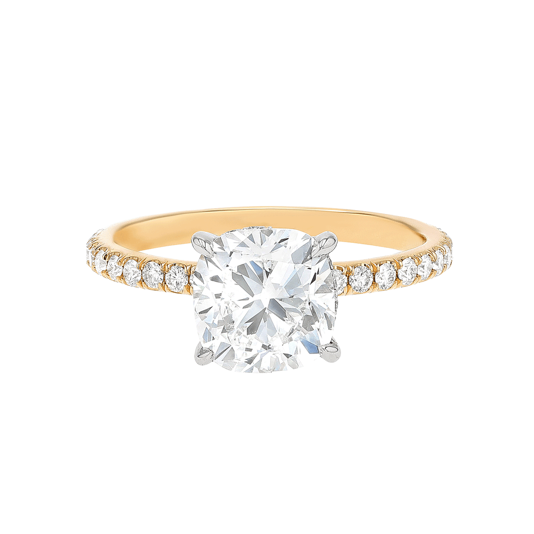 Hamilton Silhouette Collection Platinum 18k Yellow Gold and 2.21 Total Weight Cushion Cut Diamond Engagement Ring