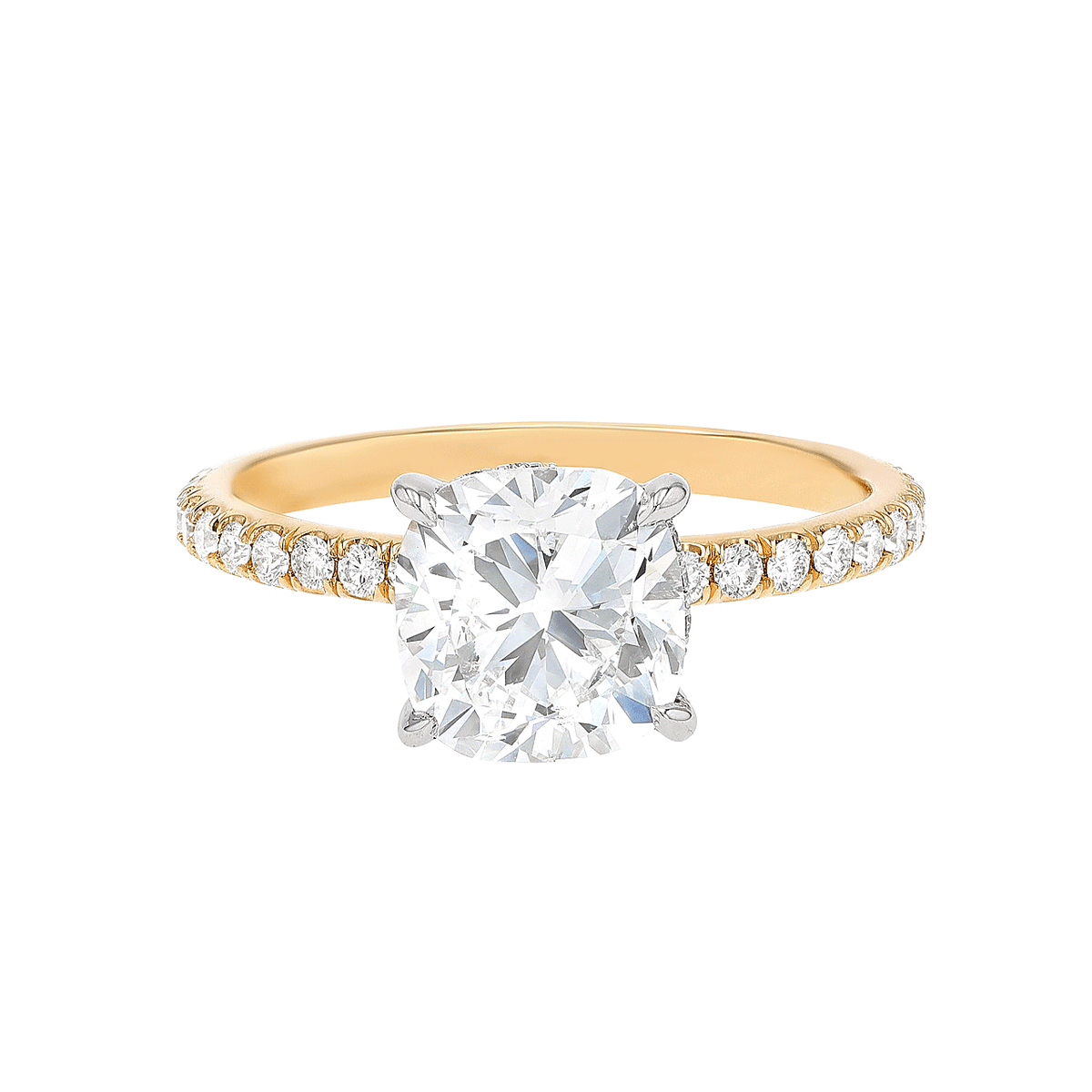 Silhouette Platinum and 18k Gold 2.21 ct Cushion Ring