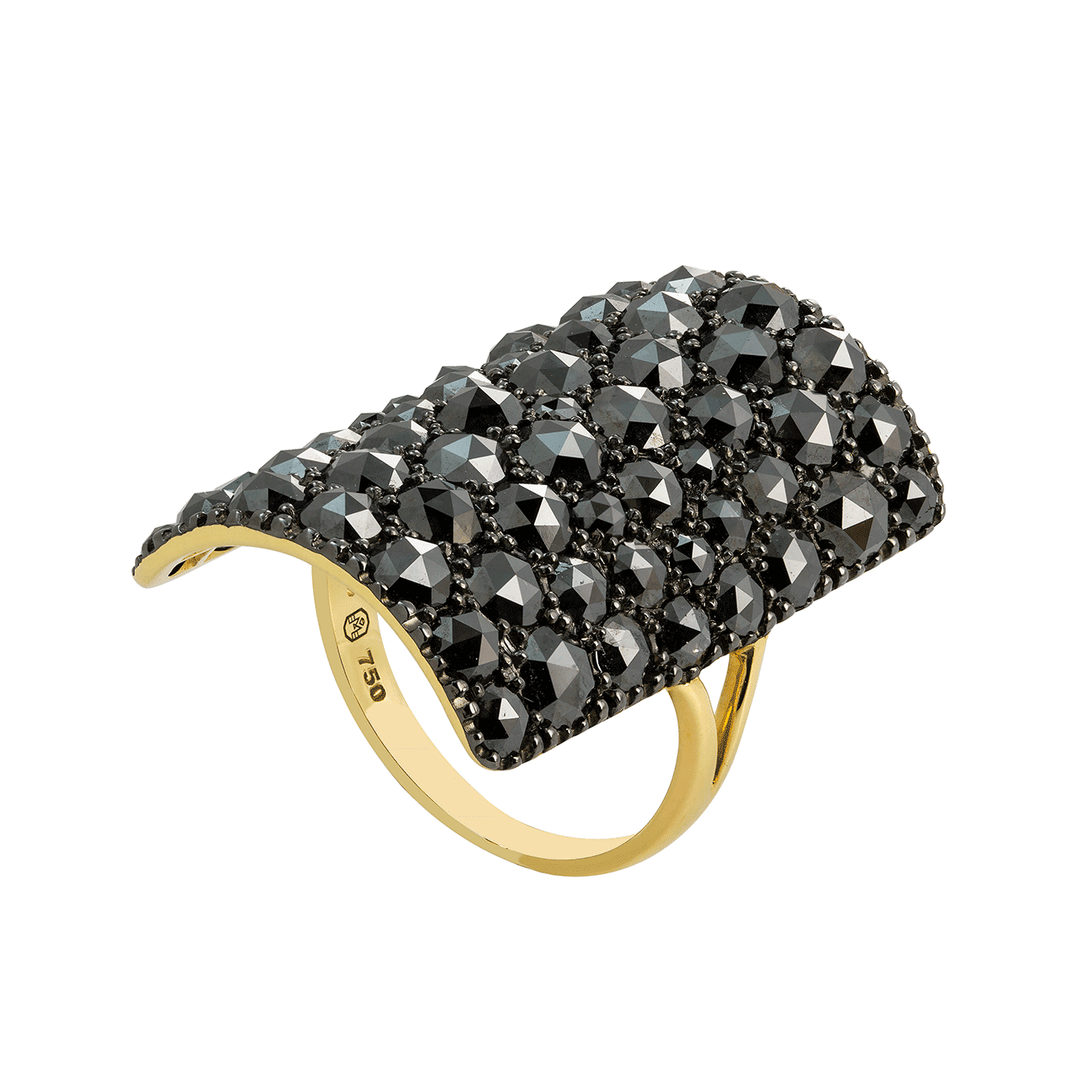 Etho Maria 18k Yellow Gold and Black Diamond Rectangular Ring