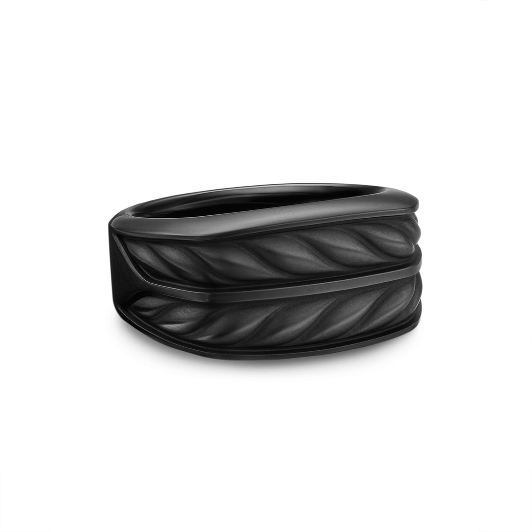David Yurman Chevron Three Sided Signet Ring Black Titanium, 12.5mm