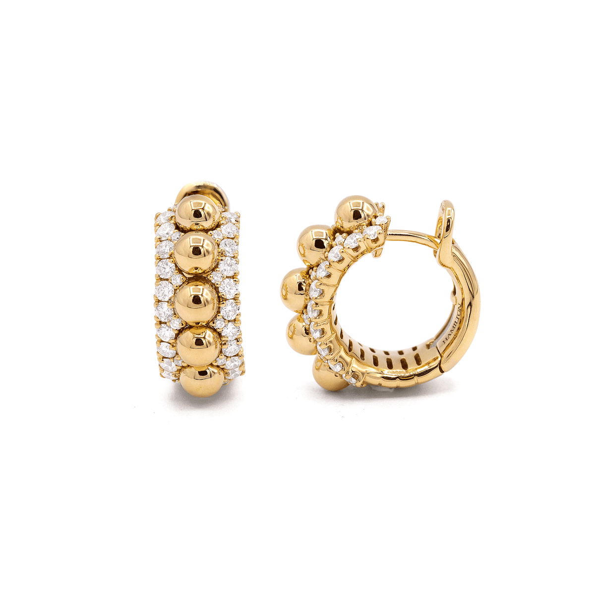 18k Yellow Gold Diamond and Bead Huggie Hoops