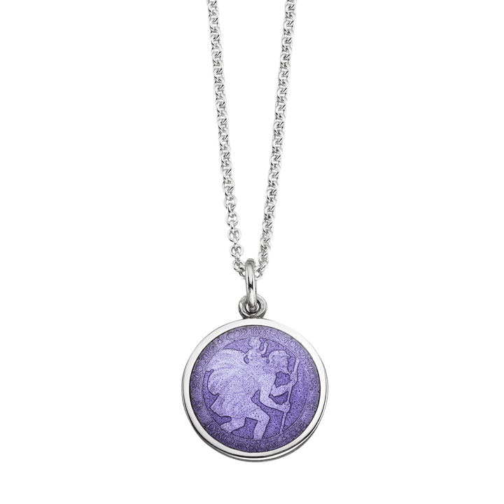St. Christopher Purple Enamel Medal With Chain