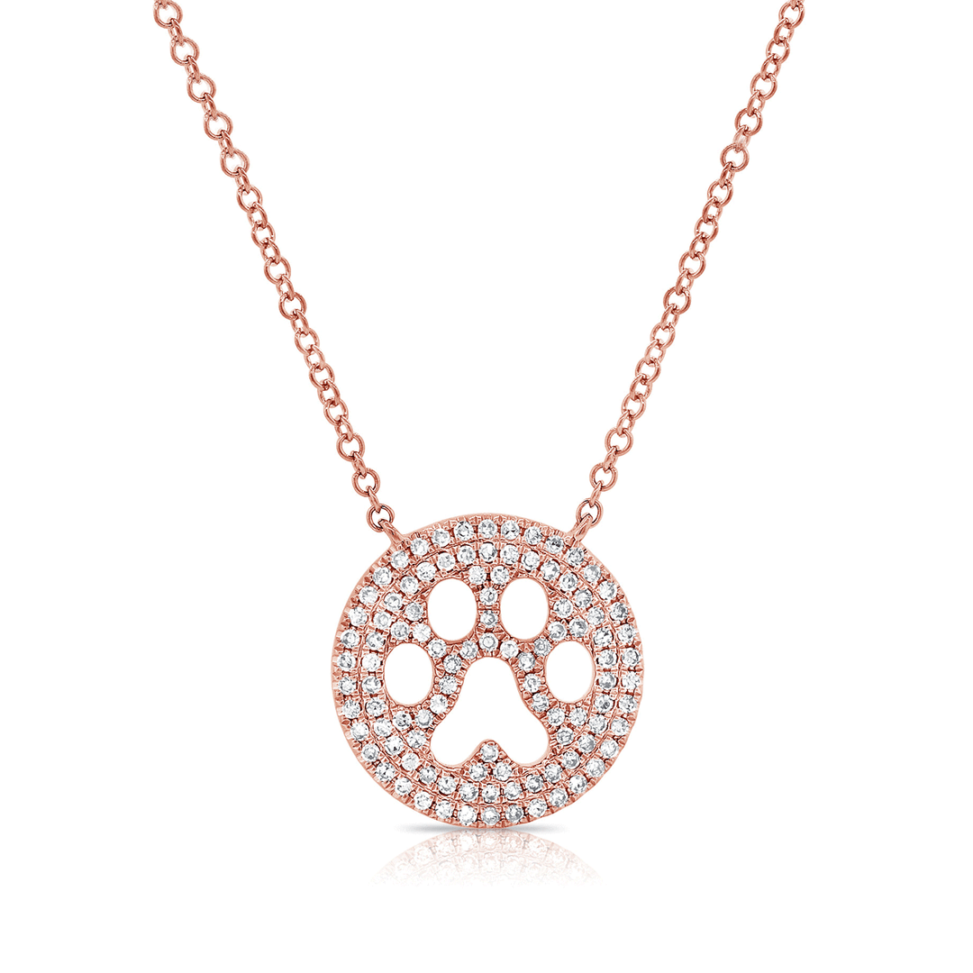 14k Gold and Diamond .22 Total Weight Paw Print Pendant