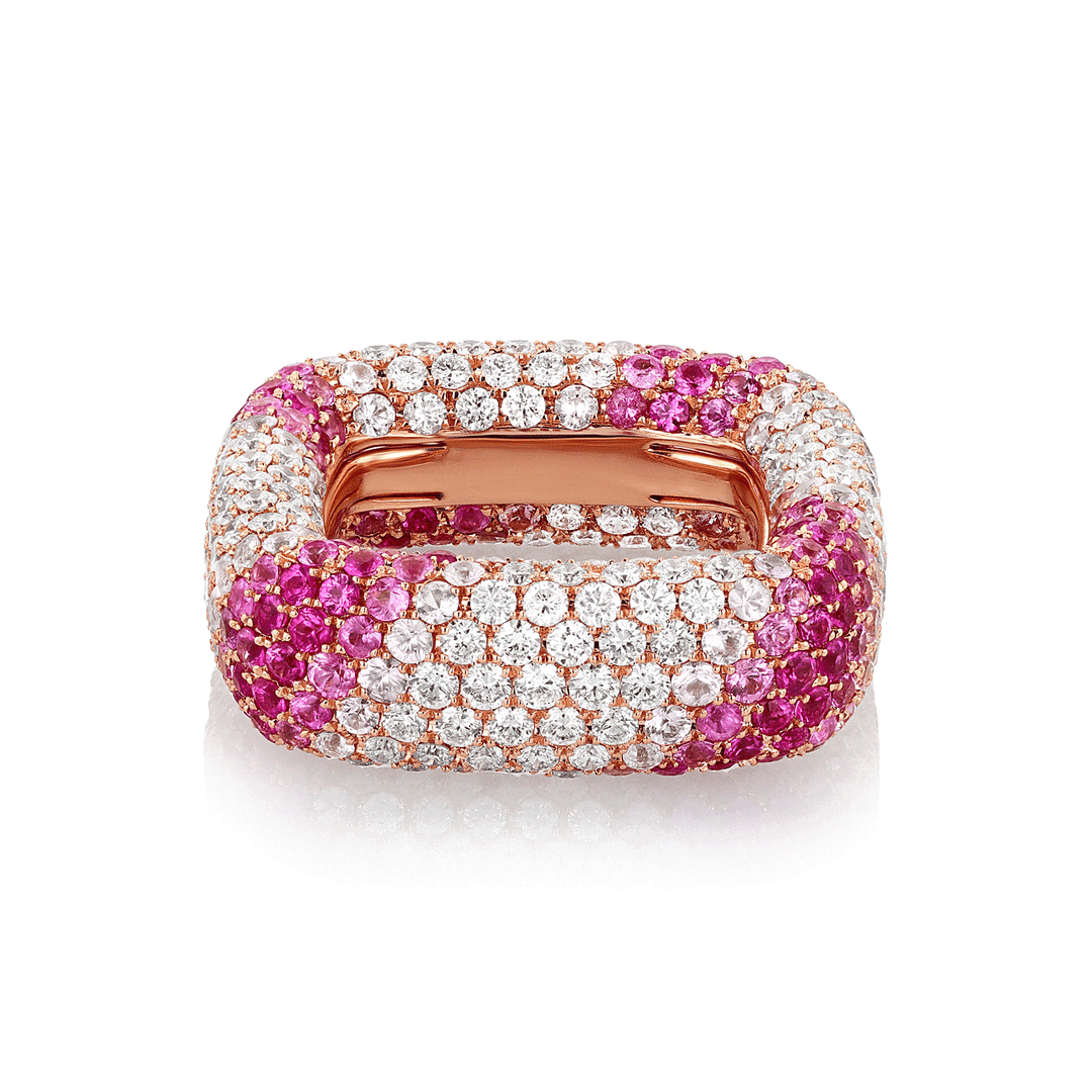 18k Rose Gold Pink Sapphire and Diamond Eternity Band
