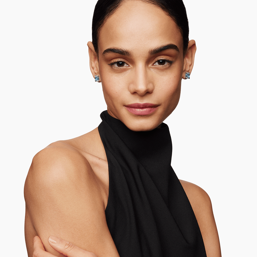 David Yurman Châtelaine Earrings with Hampton Blue Topaz and Diamonds, 9mm