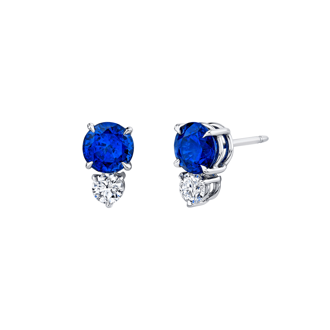 Platinum 2.92 Total Weight Sapphire and Natural Diamond Studs