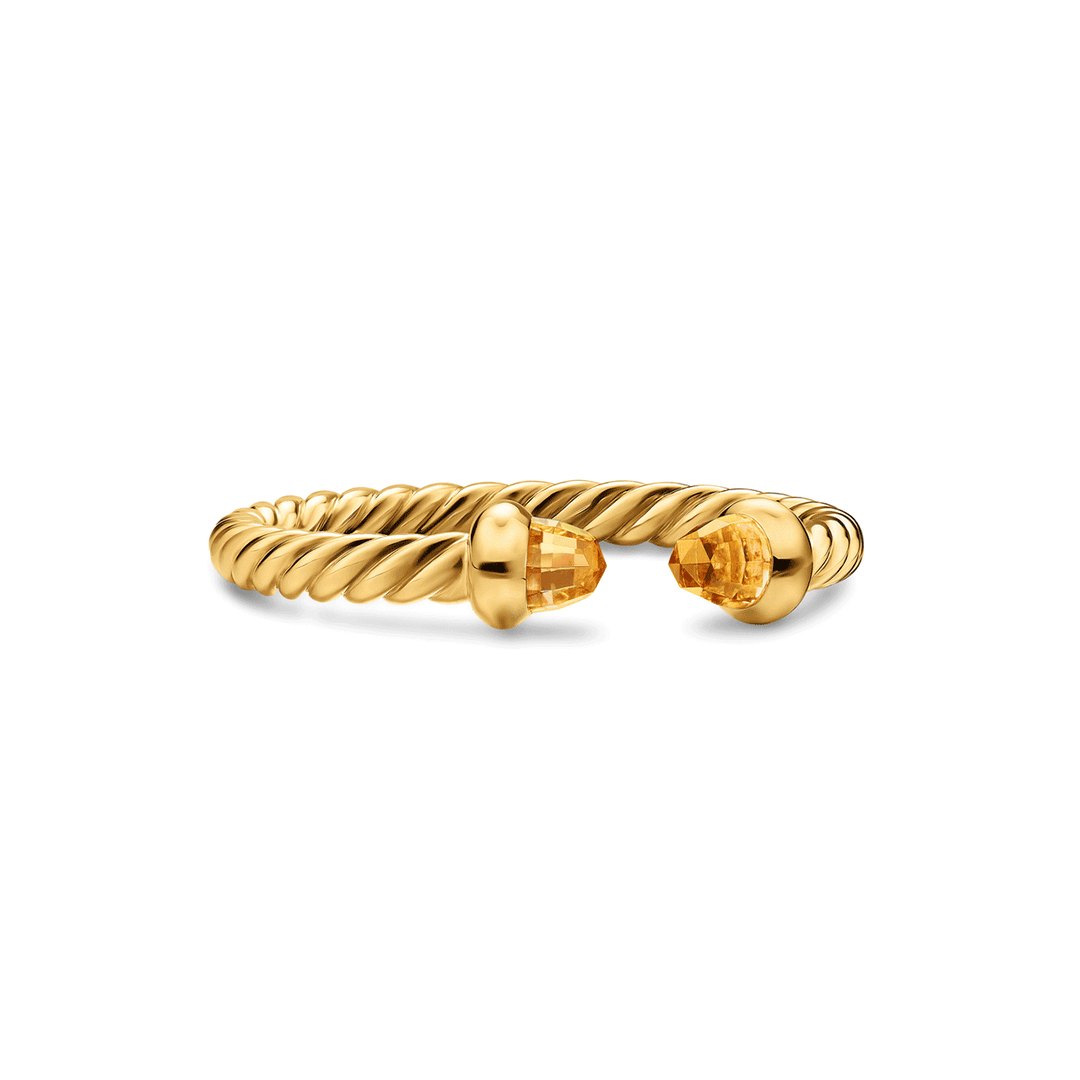 David Yurman Micro Cablespira Flex Open Ring 18k Yellow Gold with Citrine, 2.5mm