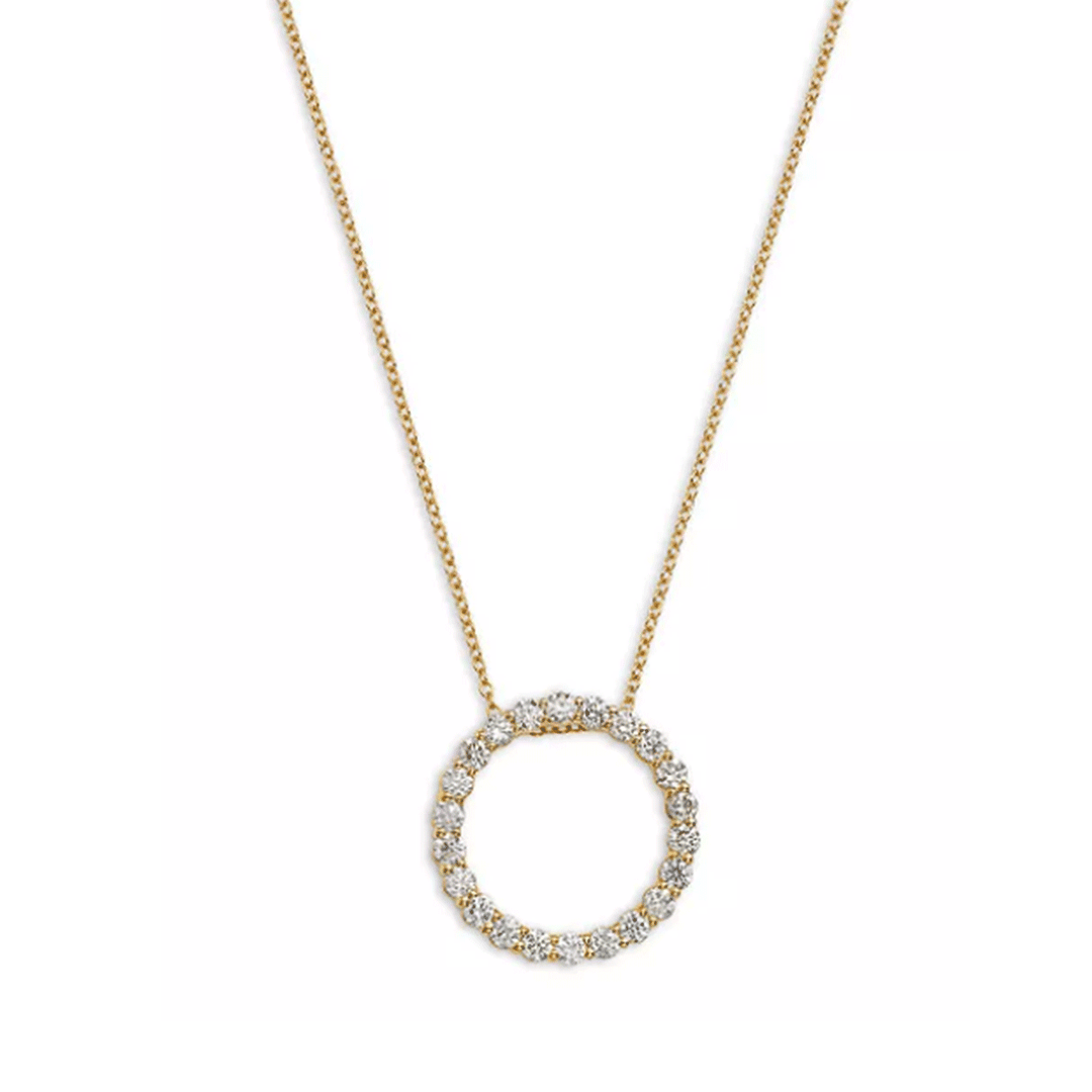 14k Yellow Gold and .97 Total Weight Diamond 19mm Circle Pendant