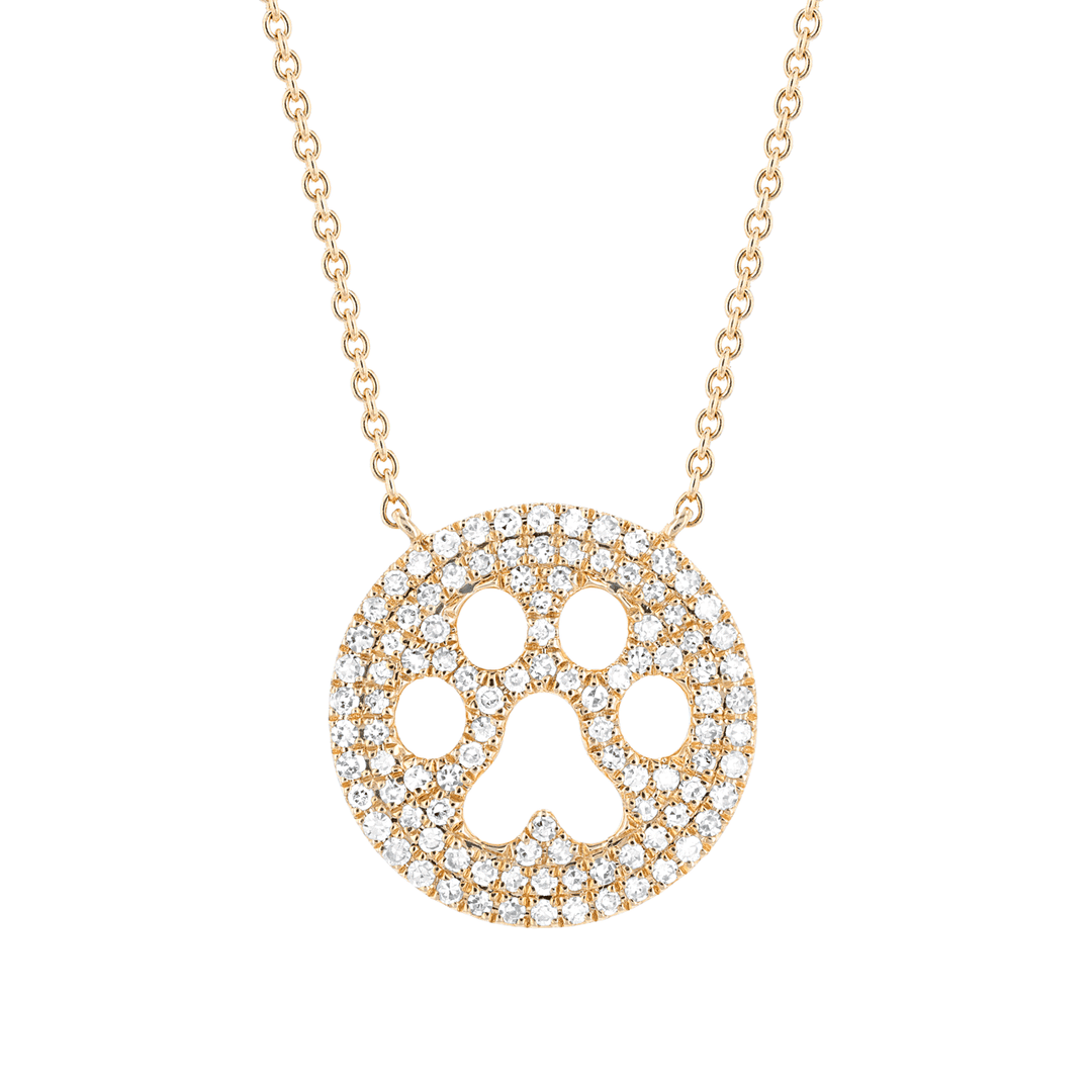 14k Gold and Diamond .22 Total Weight Paw Print Necklace