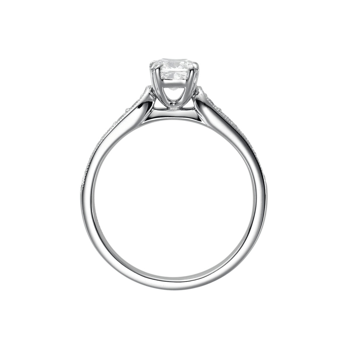 Hamilton Cherish Collection 18k White Gold and 0.50 Total Weight Diamond Milgrain Bead Set Engagement Ring