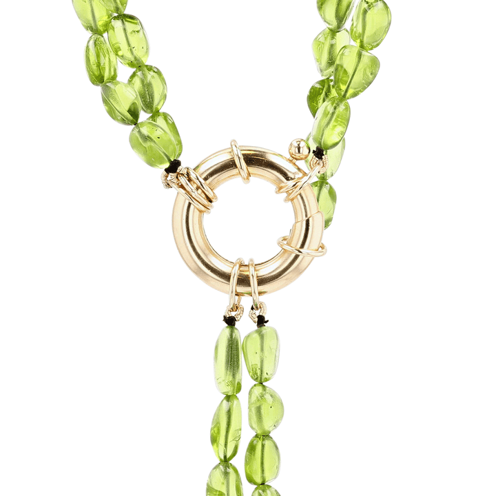 14k Yellow Gold and Peridot Bead Three strand Necklace