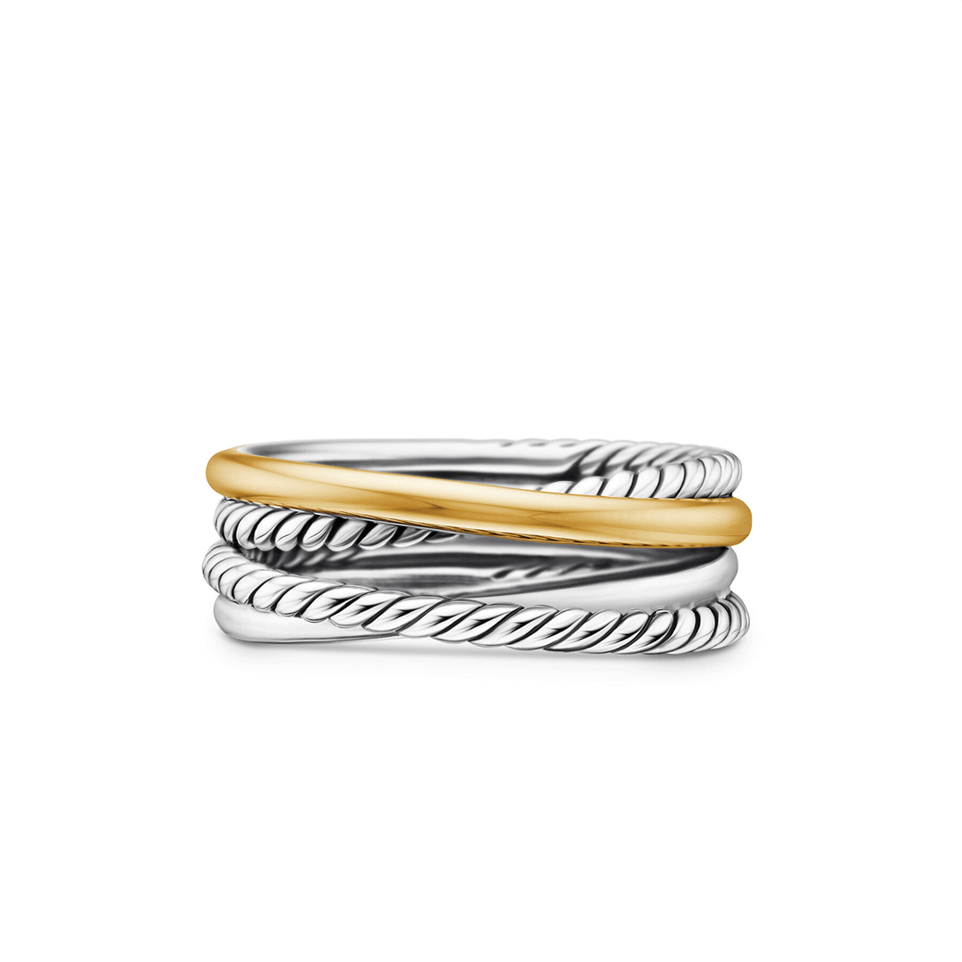 David Yurman Crossover Band Ring Sterling Silver with 18k Yellow Gold, 6.8mm