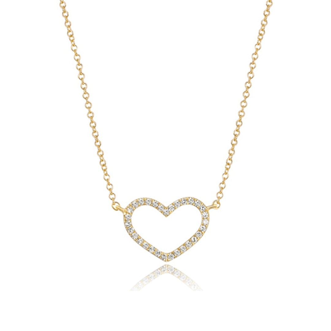 14k Yellow Gold Petite Diamond .09 Total Weight Heart Necklace