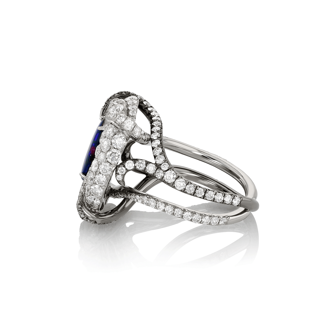 Platinum Black Opal 1.43 Total Weight and Diamond Ring