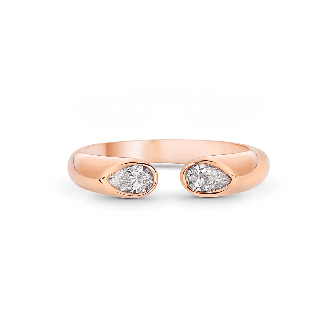 Charles Krypell 18k Rose Gold and Pear Shape Diamond Open Ring