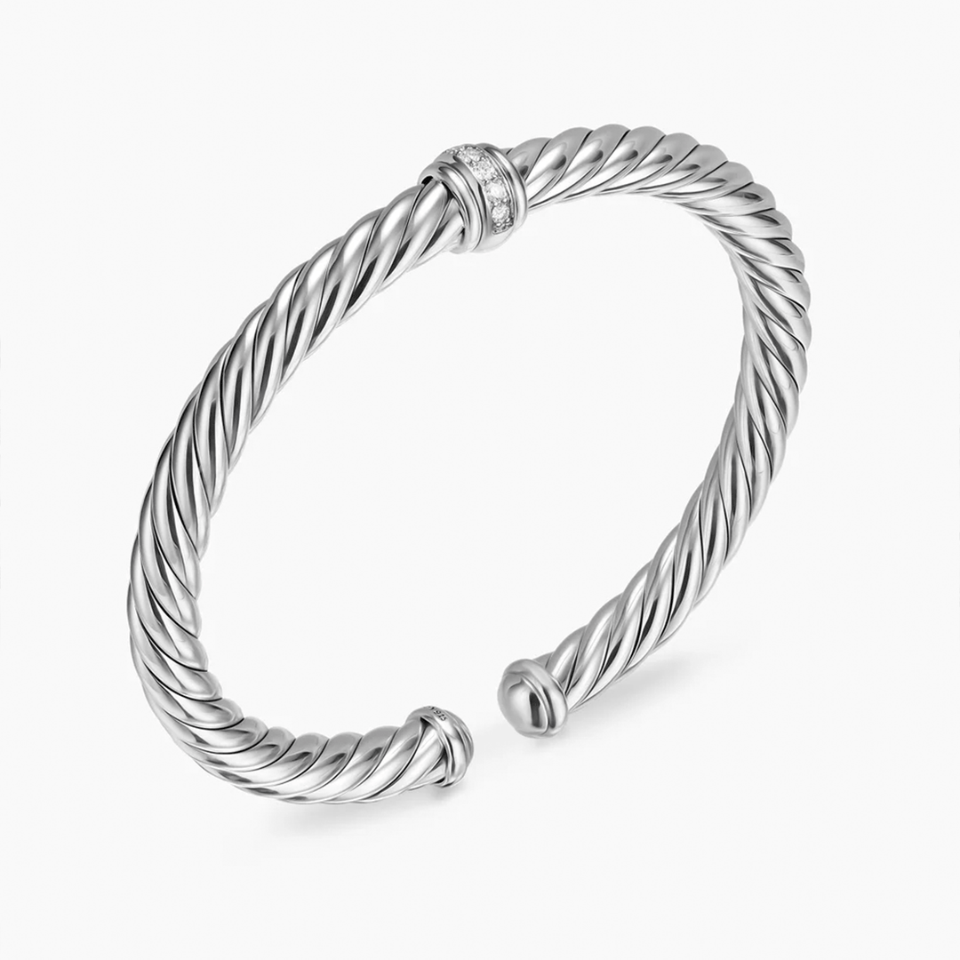 David Yurman Cable Flex Center Station Bracelet Sterling Silver with Diamonds, 6mm