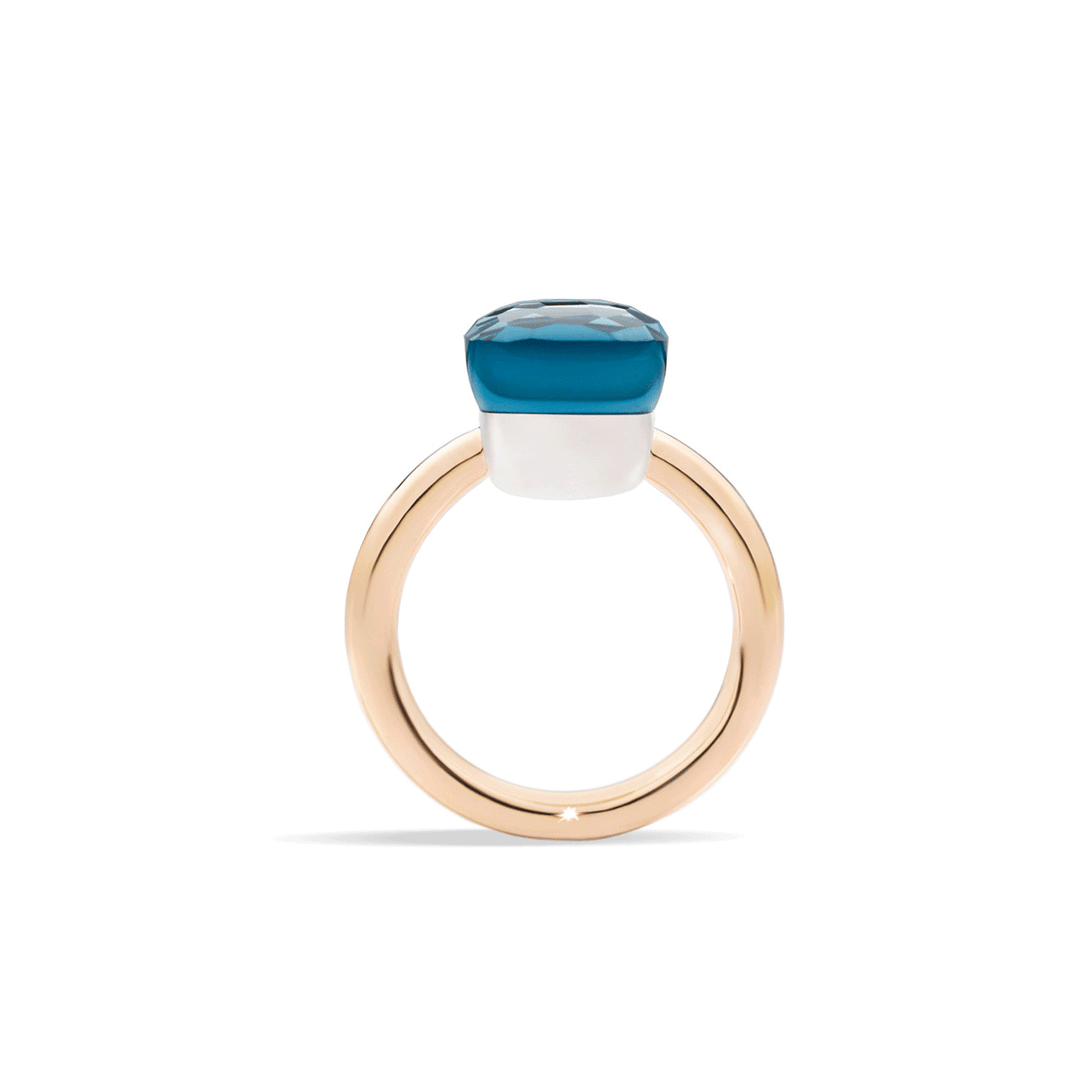 Pomellato Nudo Classic 18k Rose White Gold London Blue Topaz Ring