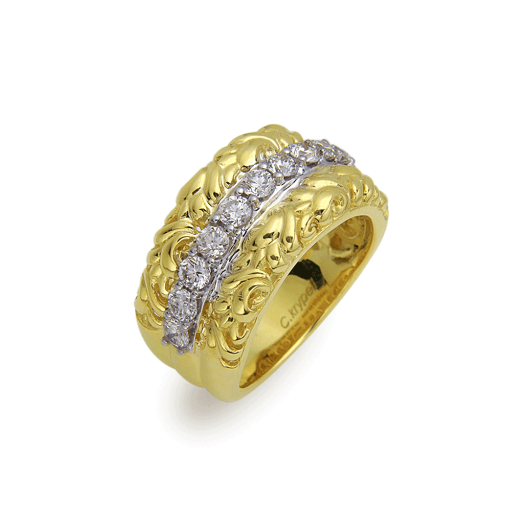 Charles Krypell 18k Gold and Diamond Textured Ring