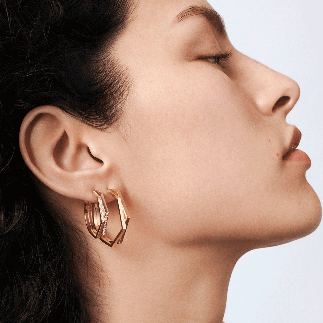 Repossi Antifer 18k Rose Gold and Diamond Two Row Hoops