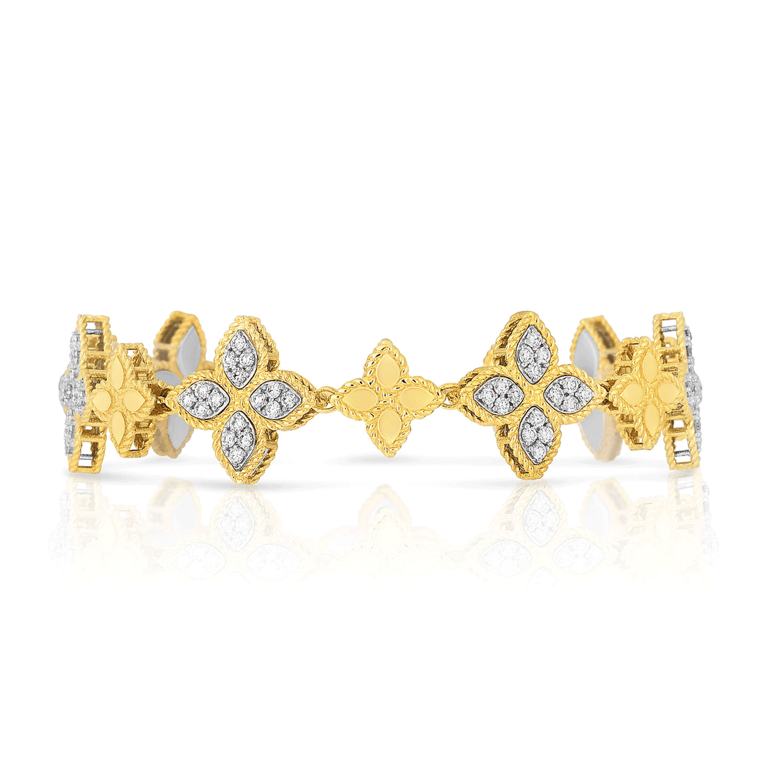 Roberto Coin Princess Flower 18k Yellow Gold and Alternating Diamond Bracelet