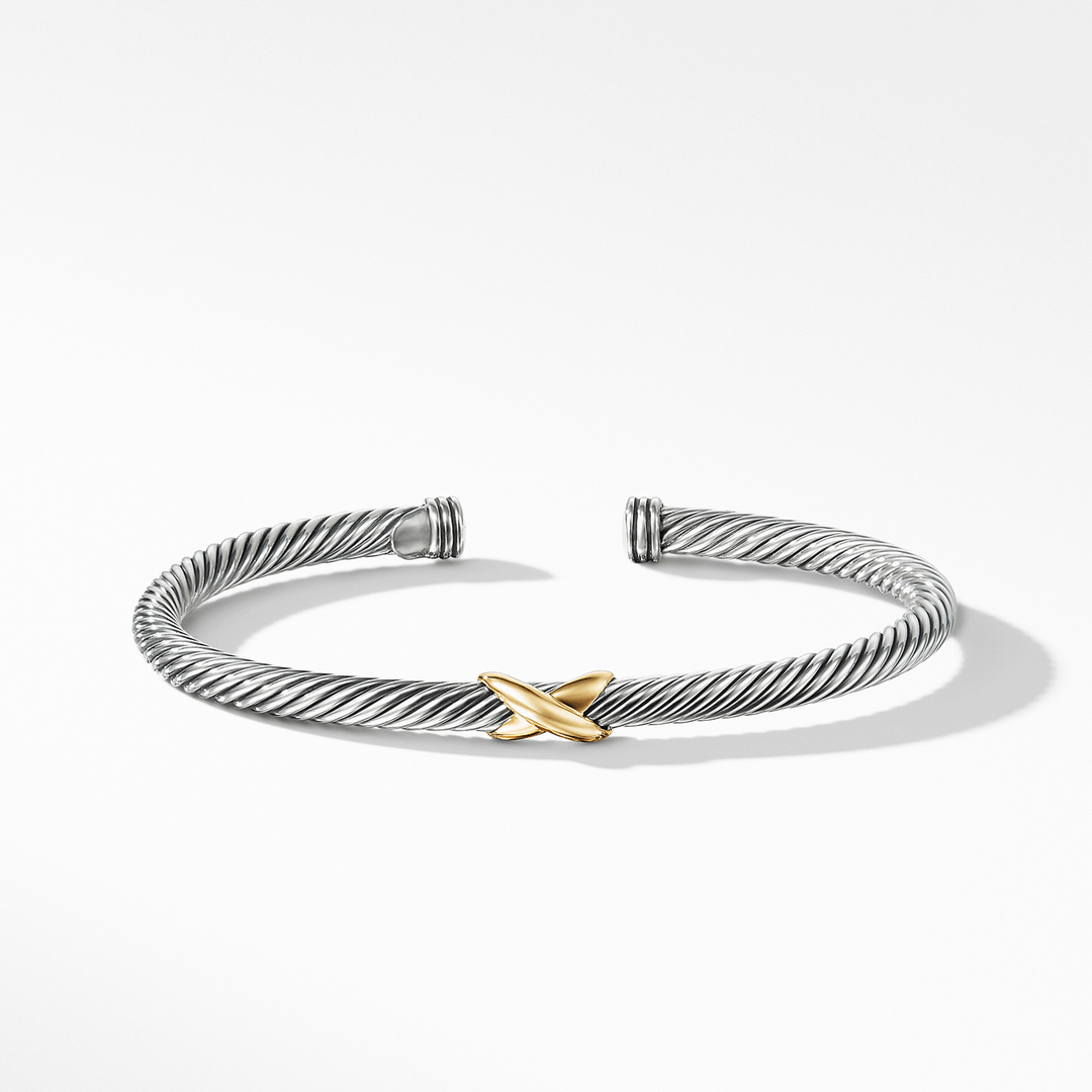 David Yurman X Classic Cable Station Bracelet Sterling Silver with 18k Yellow Gold, 4mm