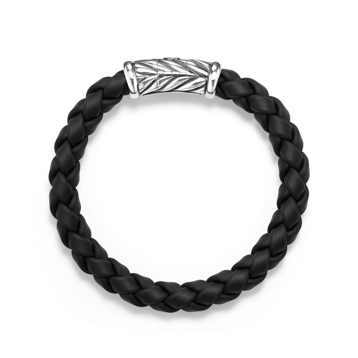 David Yurman Chevron Bracelet Black Rubber and Sterling Silver, 8mm