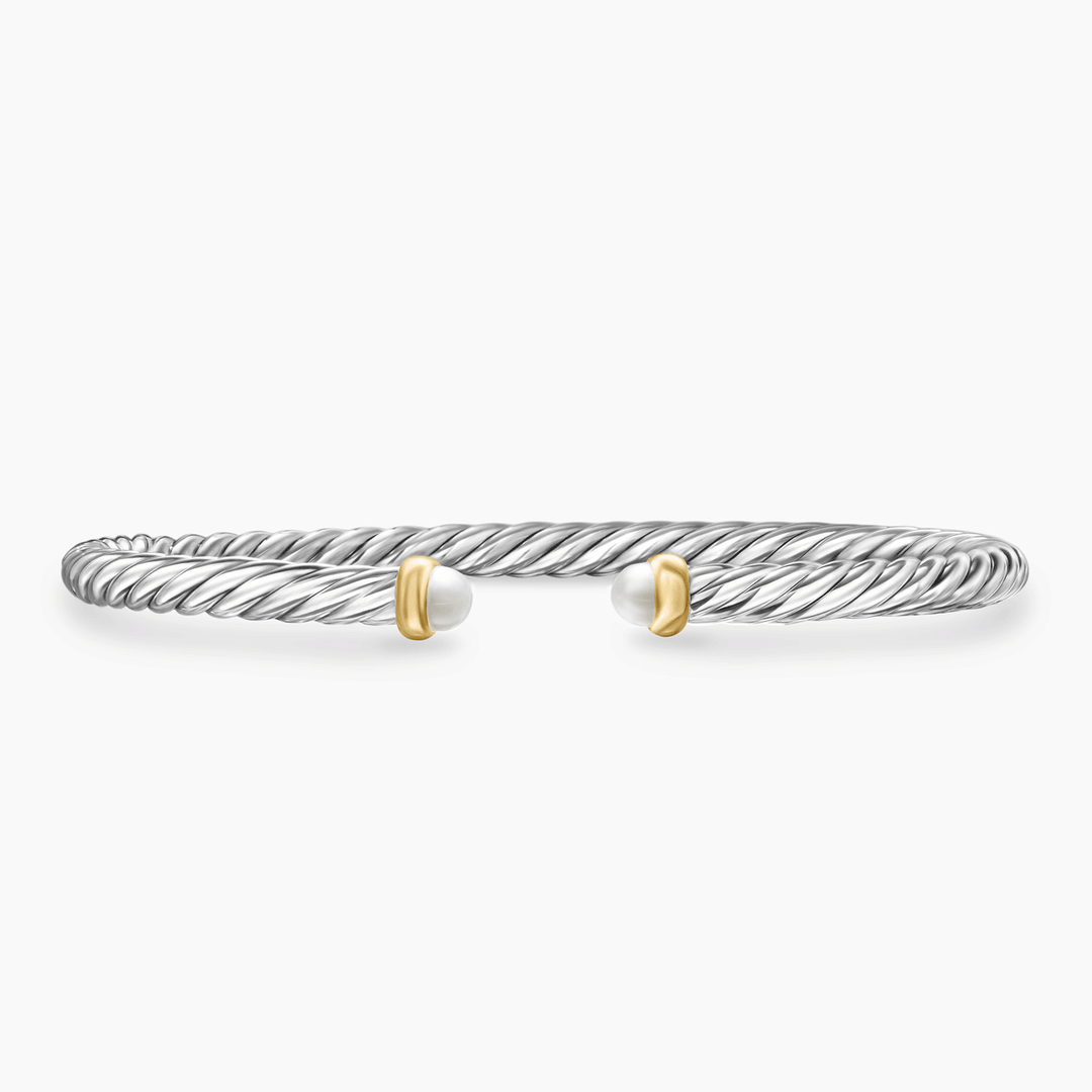 David Yurman Cable Flex Bracelet Sterling Silver with 14k Yellow Gold and Pearls, 4mm