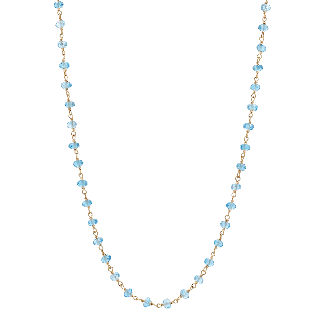 14k Yellow Gold and Blue Topaz Beads Necklace