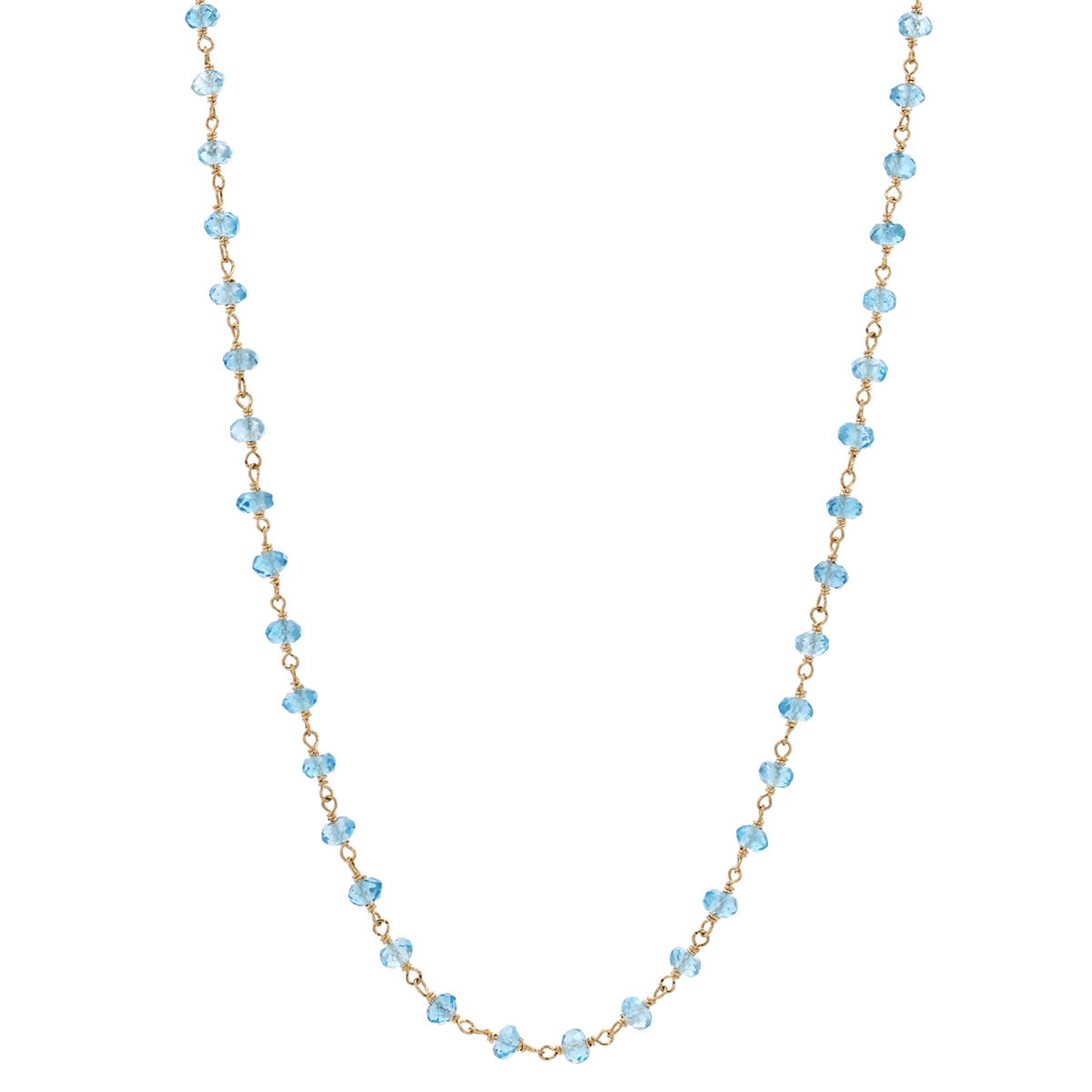 14k Yellow Gold and Blue Topaz Beads Necklace