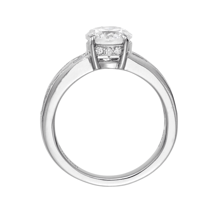 1912 Platinum Round and Baguette Diamond Mounting Engagement Ring