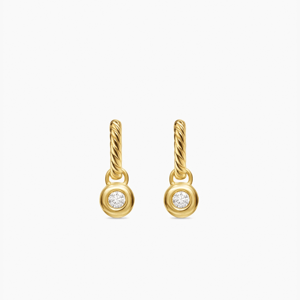 David Yurman Petite Cable Huggie Drop Earrings 18K Yellow Gold with Diamonds