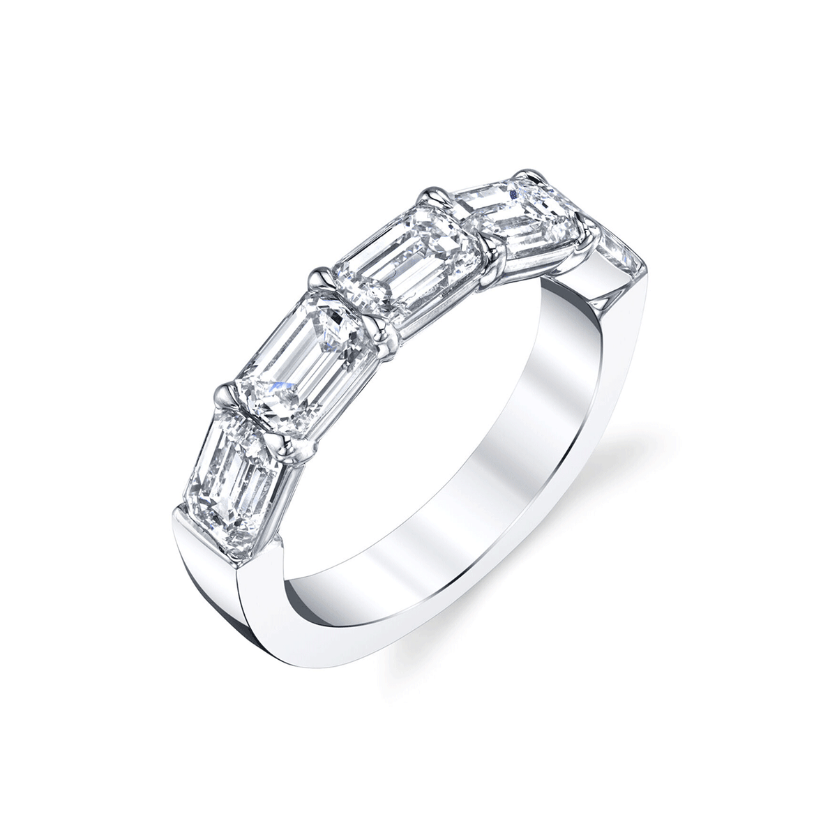 Platinum and 2.15 Total Weight Emerald Cut Diamond Five Stone Band