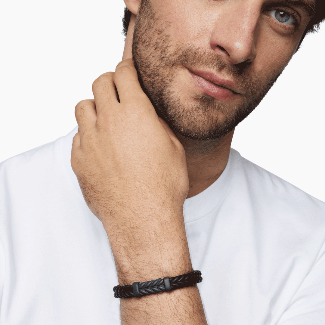 David Yurman Chevron Bracelet Black Rubber with Black Titanium, 9mm