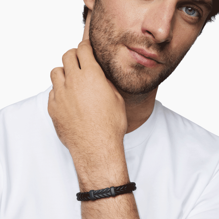 David Yurman Chevron Bracelet Black Rubber with Black Titanium, 9mm