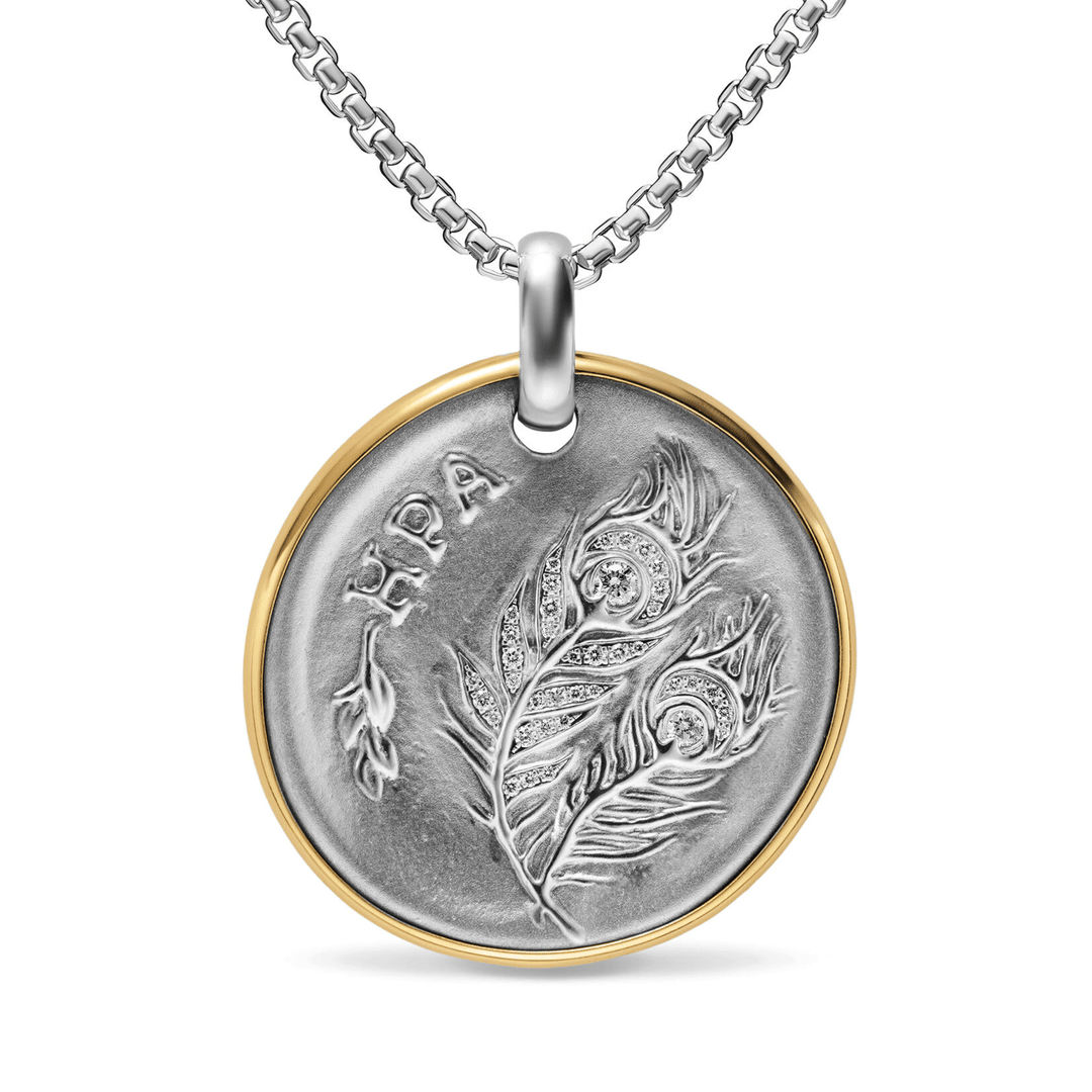 David Yurman Hera Medallion Amulet Sterling Silver with 14K Yellow Gold and Diamonds, 29.5mm
