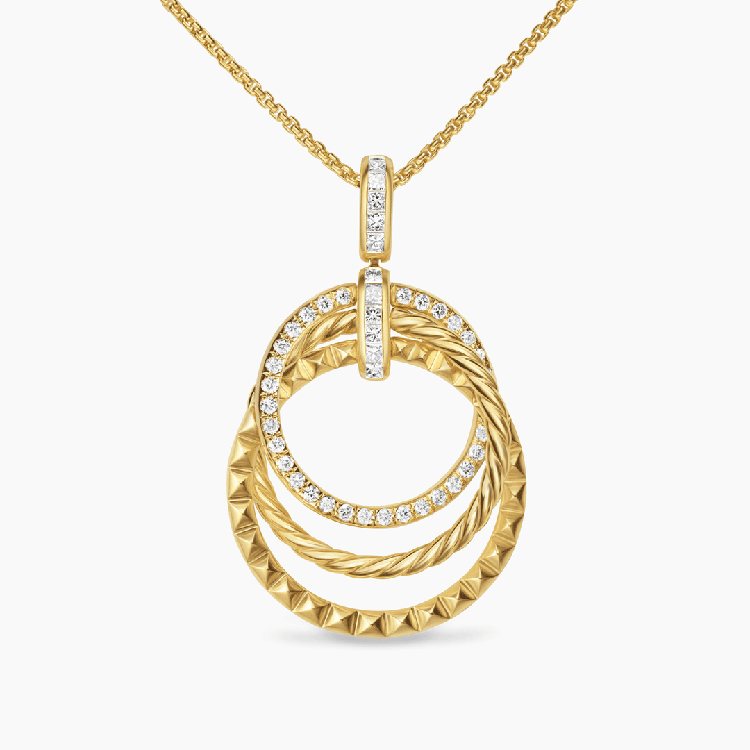 David Yurman Crossover Trio Pendant Necklace 18k Yellow Gold with Diamonds, 24mm