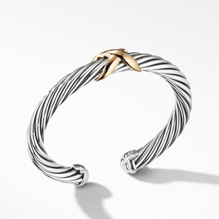 David Yurman X Classic Cable Station Bracelet Sterling Silver with 14k Yellow Gold, 7mm