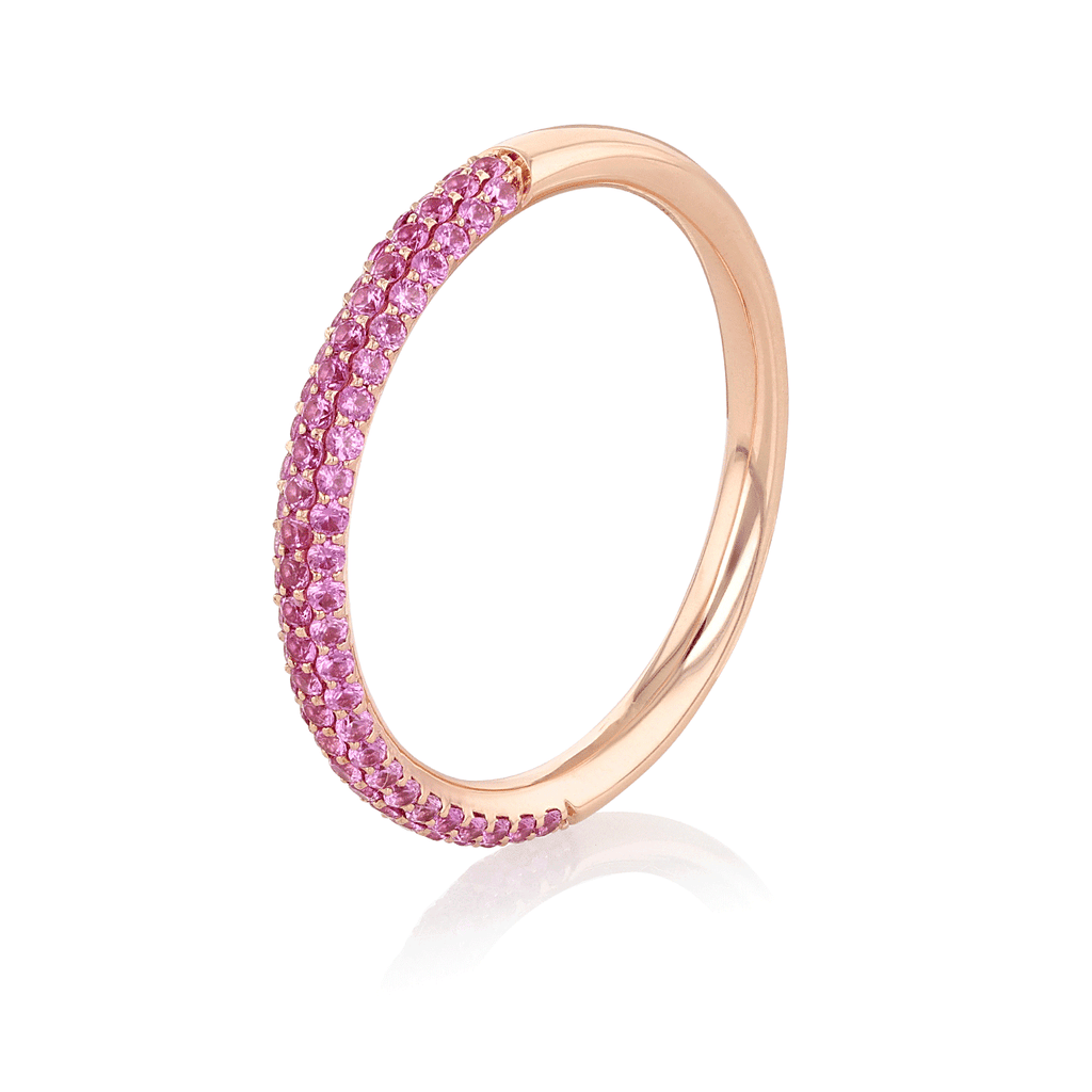 18k Yellow Gold and .40 Total Weight Pink Sapphire Pave Band