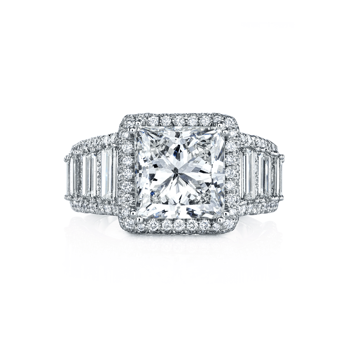 Platinum &amp; 5.02ct Princess Cut Diamond Halo Ring