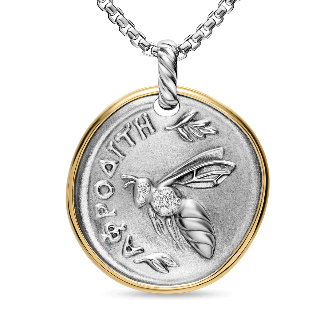 David Yurman Aphrodite Medallion Amulet Sterling Silver with 14K Yellow Gold and Diamonds, 29.5mm