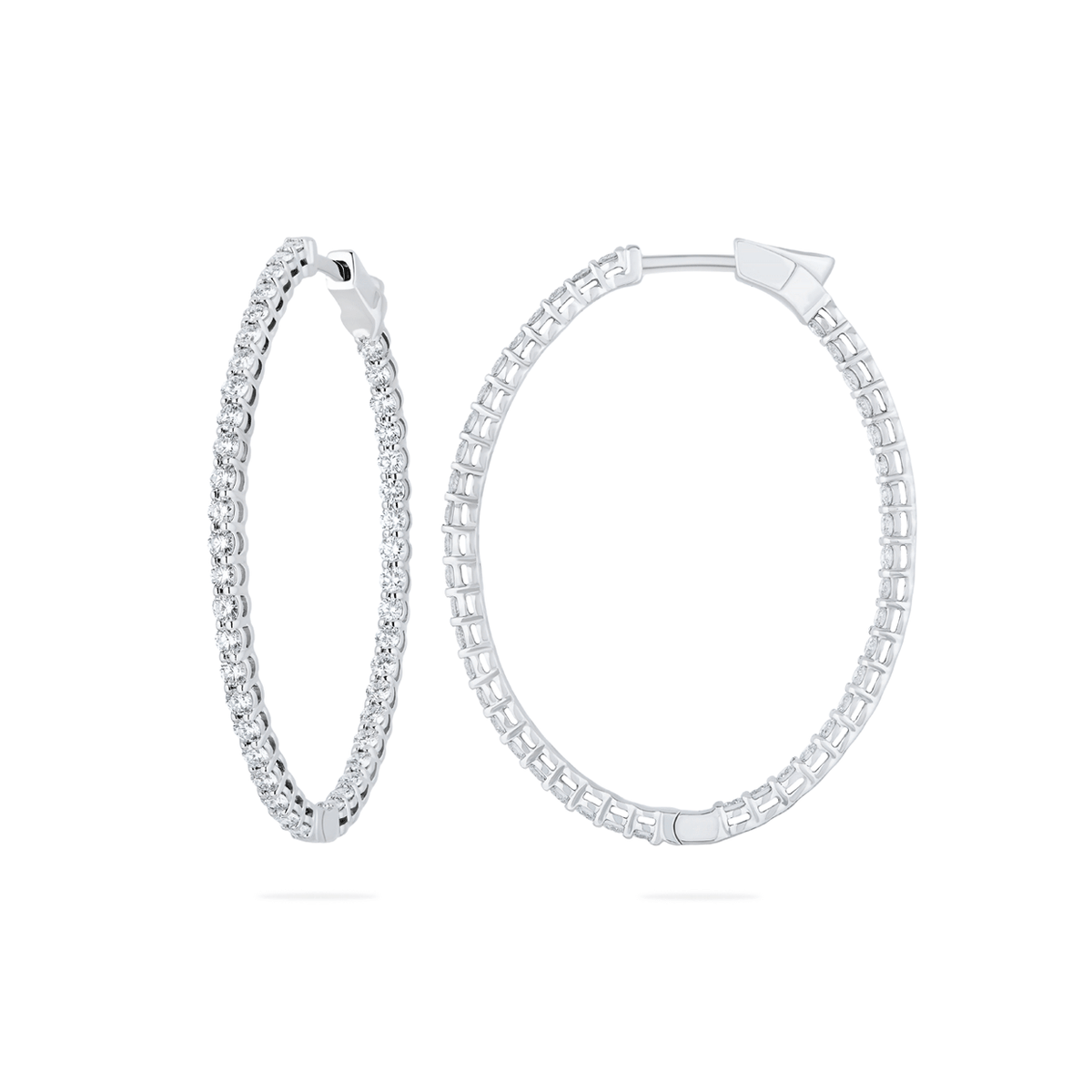 18k White Gold 2 Inch 3.01 Total Weight Diamond Oval Hoops