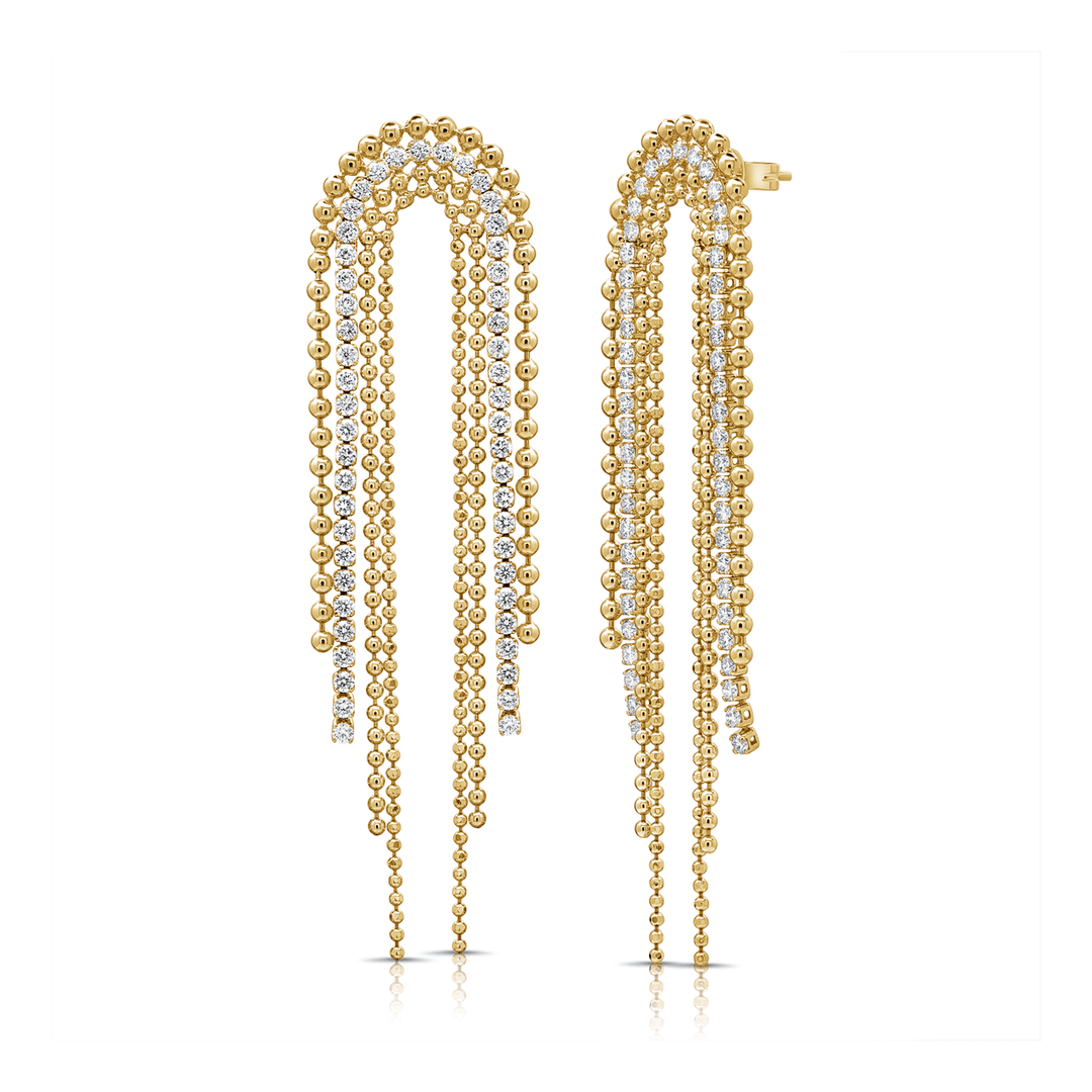 14k Yellow Gold and 2.48 Total Weight Diamond Tassel Earrings