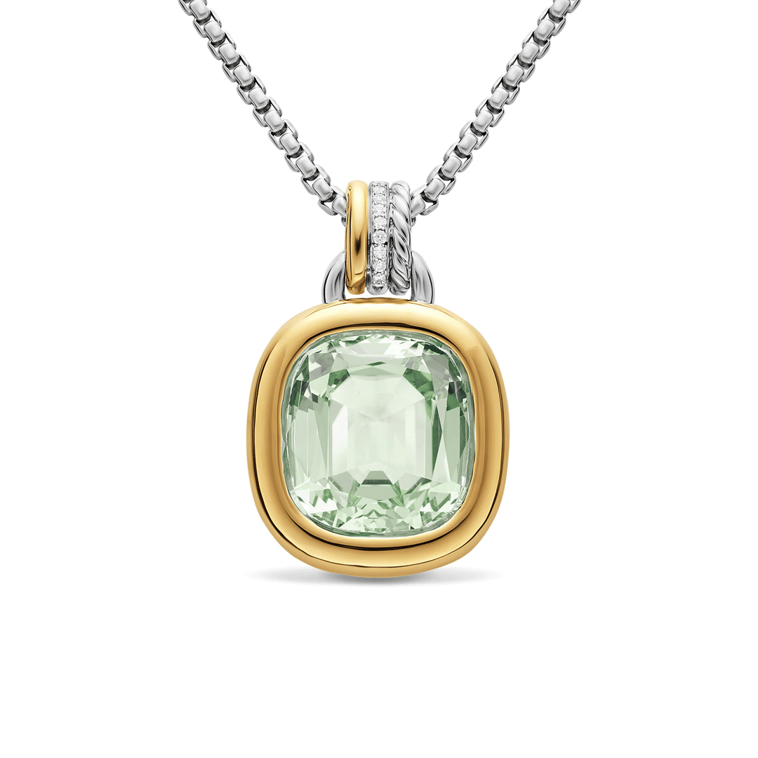 David Yurman DY Mercer® Color Amulet in Sterling Silver with 18K Yellow Gold, Prasiolite and Diamonds 13mm