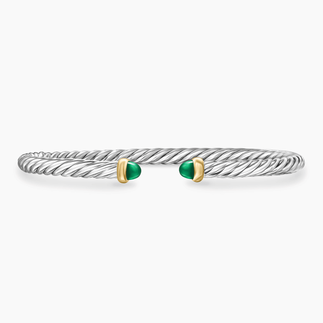 David Yurman Cable Flex Bracelet Sterling Silver with 14k Yellow Gold and Green Onyx, 4mm