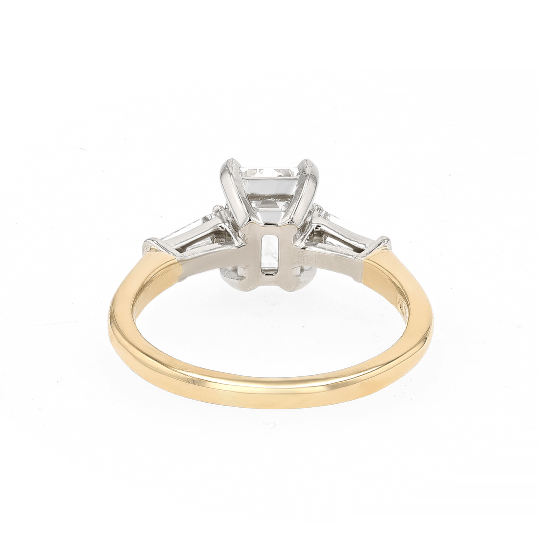 Hamilton Silhouette Collection Platinum 18k Yellow Gold and 1.60 Total Weight Emerald Cut Diamond Engagement Ring