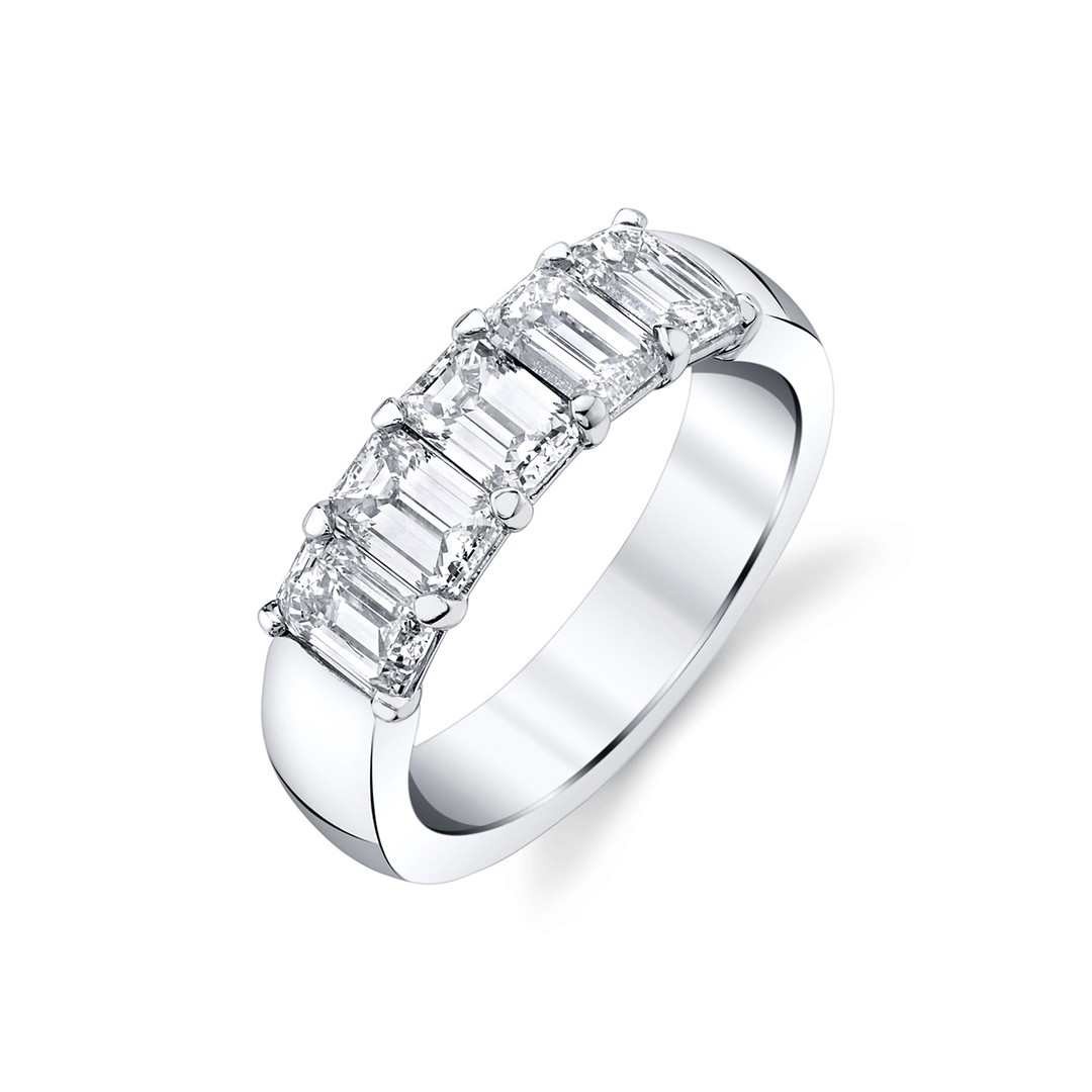 Platinum and Emerald Cut Diamond 3.53 Total Weight Band